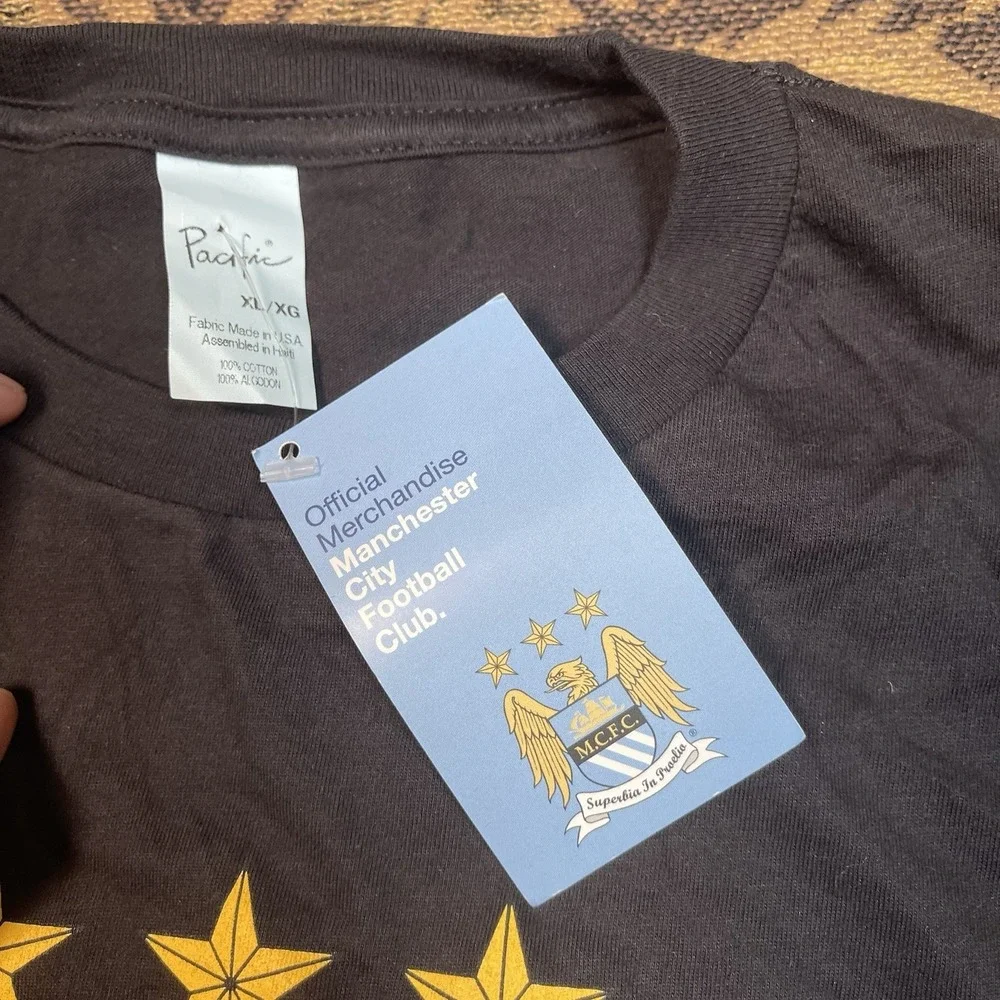 Manchester City Old Logo Front Graphic Black T Shirt Youth Size XL New